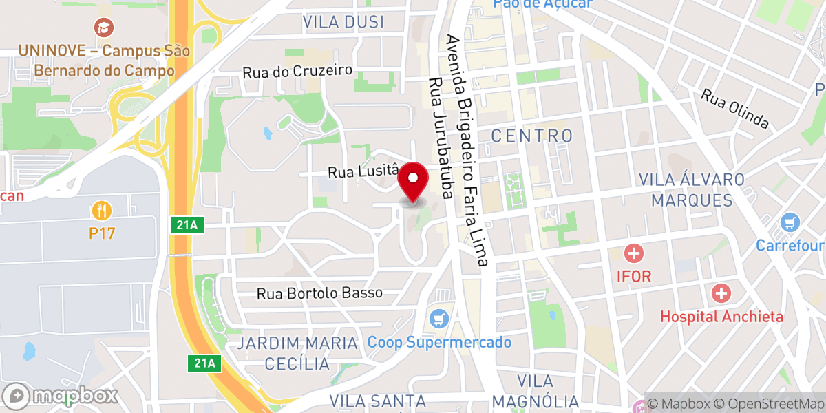 Map showing location of Igreja Dínamus São Bernardo