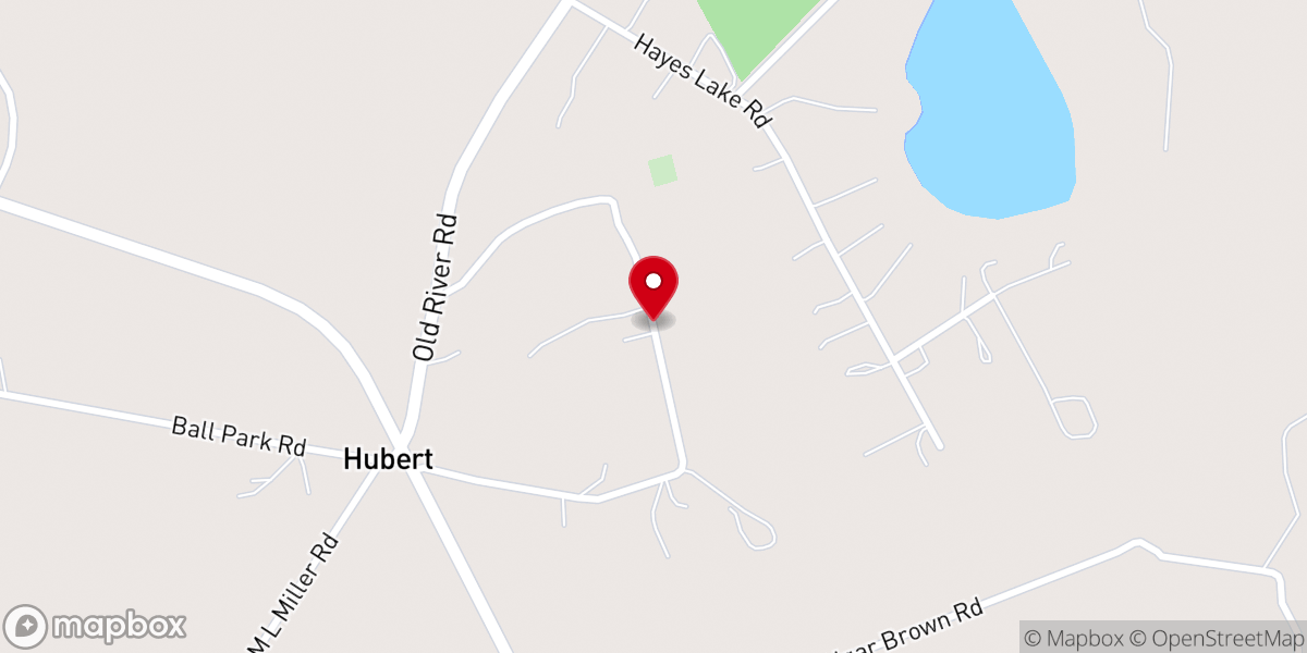 Map showing location of Hubert United Methodist Church