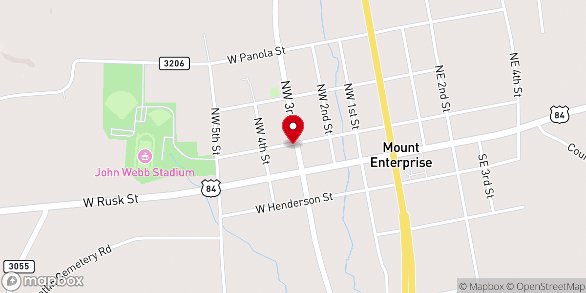 Map showing location of Mt. Enterprise City Hall