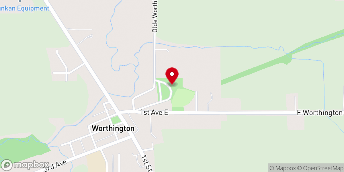 Map showing location of Worthington Memorial Hall