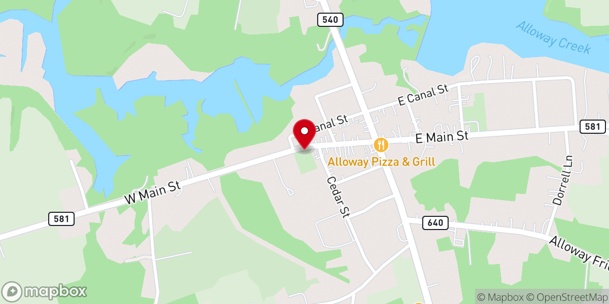 Map showing location of Alloway Baptist Church