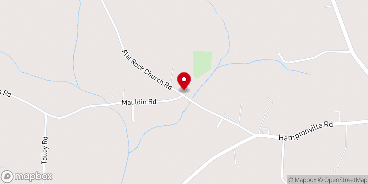 Map showing location of Flat Rock Baptist Church Historical Marker