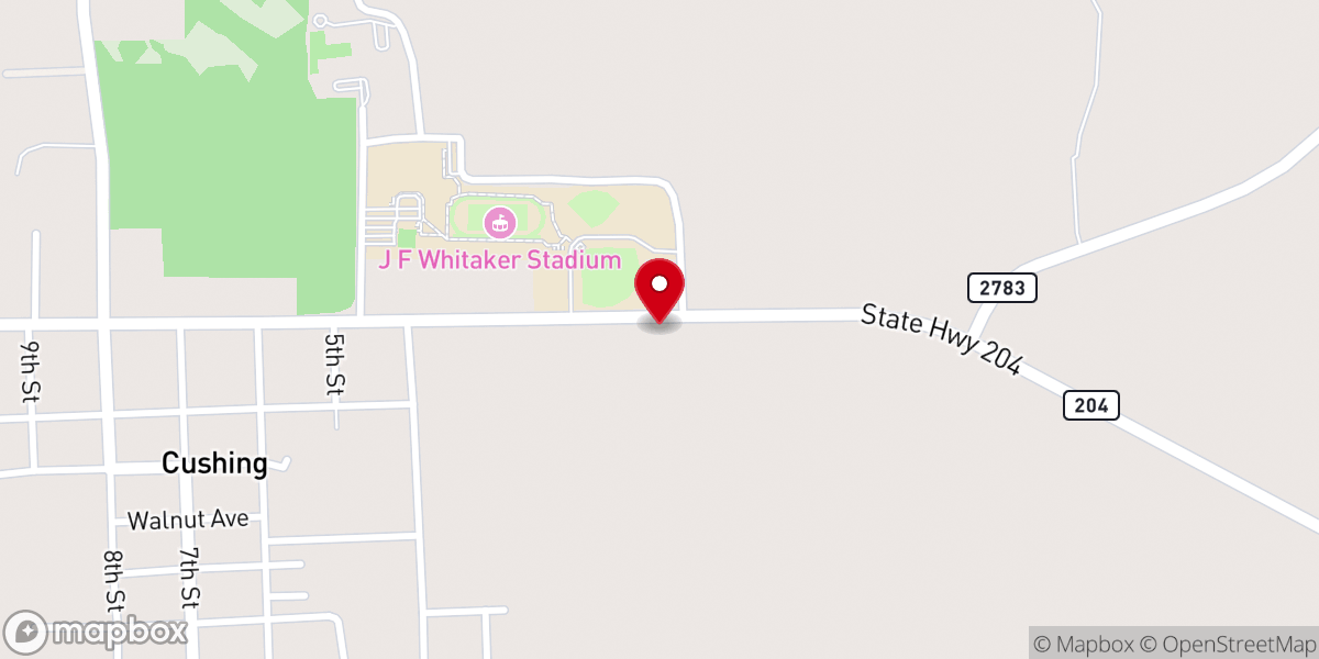Map showing location of Cushing Apostolic Church