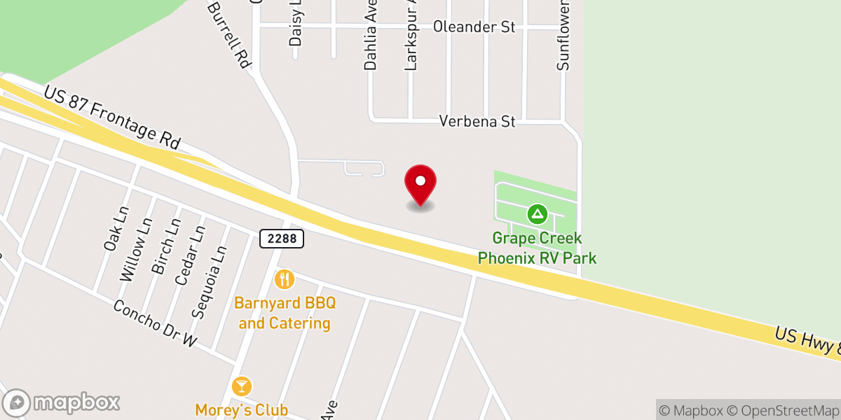 Map showing location of Grape Creek Family Fellowship