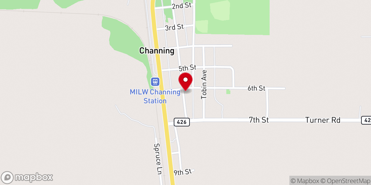 Map showing location of Saint Rose Catholic Church, Channing