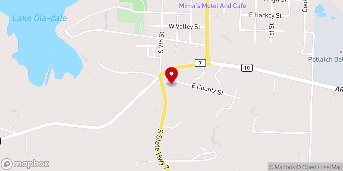 Map showing location of Ola Seventh-Day Adventist Church