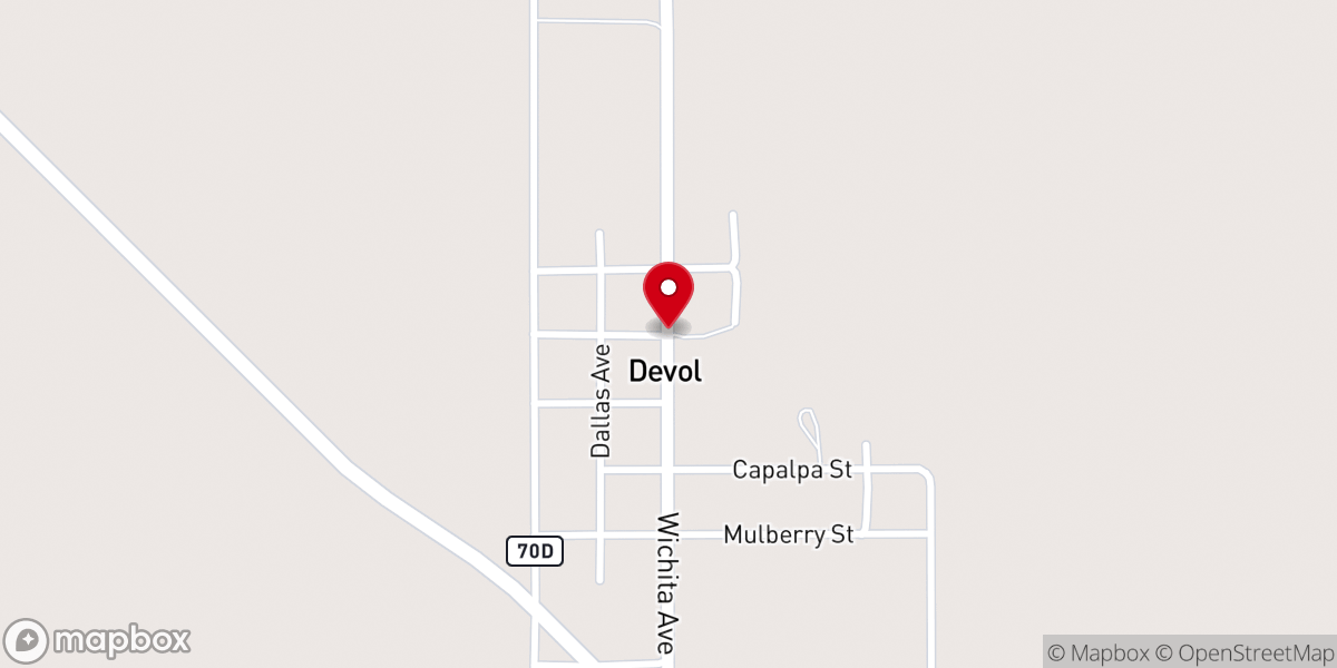 Map showing location of Devol First Baptist Church