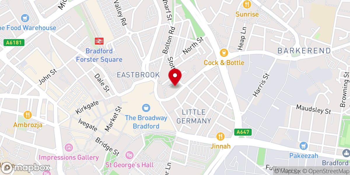 Map showing location of Bradford Cathedral
