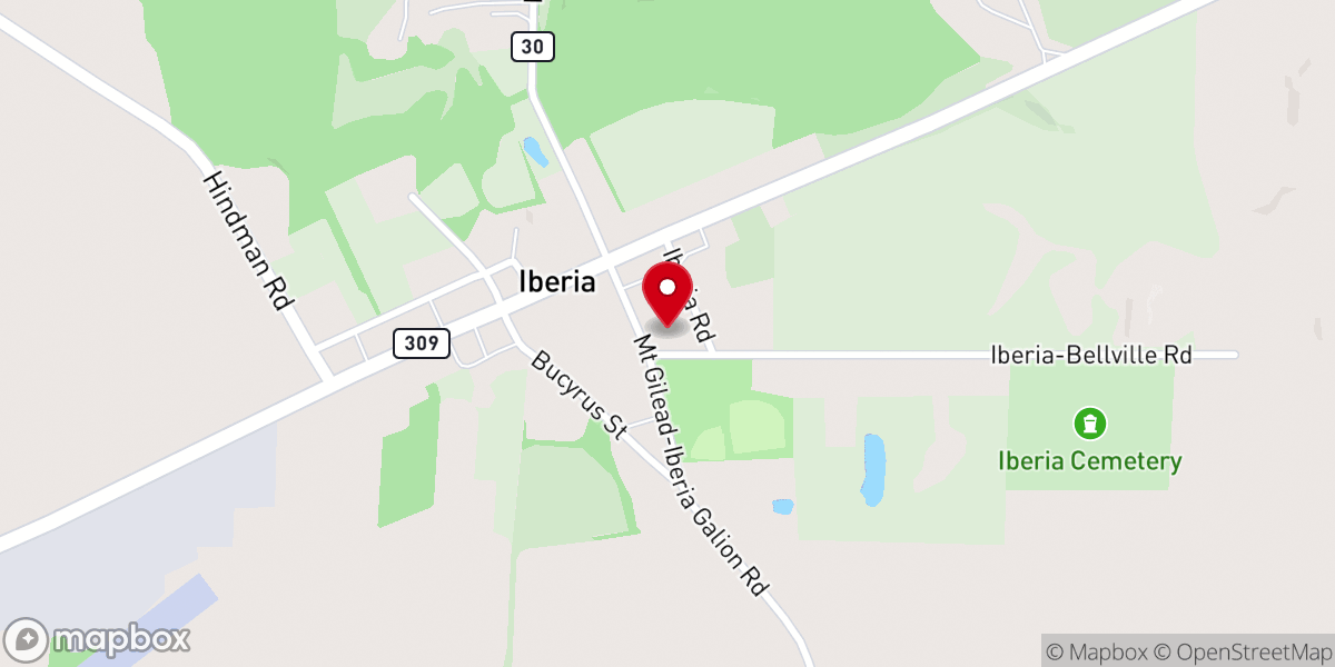 Map showing location of Iberia Presbyterian Church
