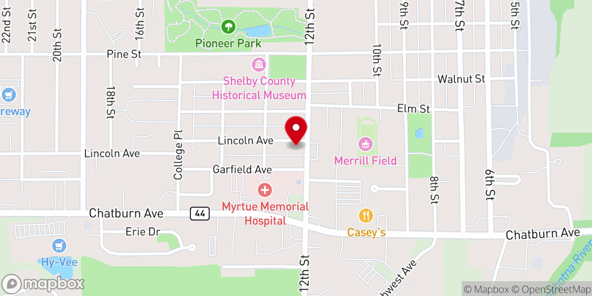 Map showing location of Christ's Church Harlan