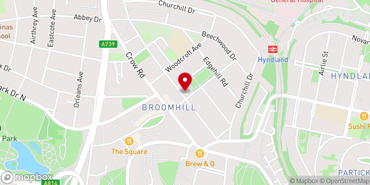 Map showing location of Broomhill Hyndland Parish Church of Scotland