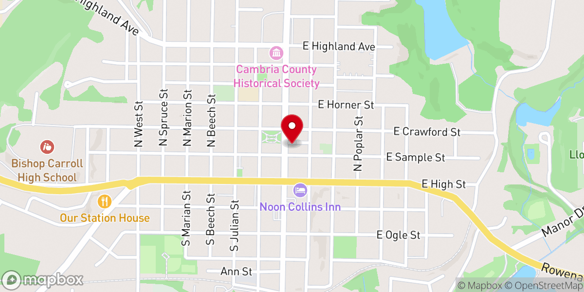 Map showing location of Ebensburg Presbyterian Church