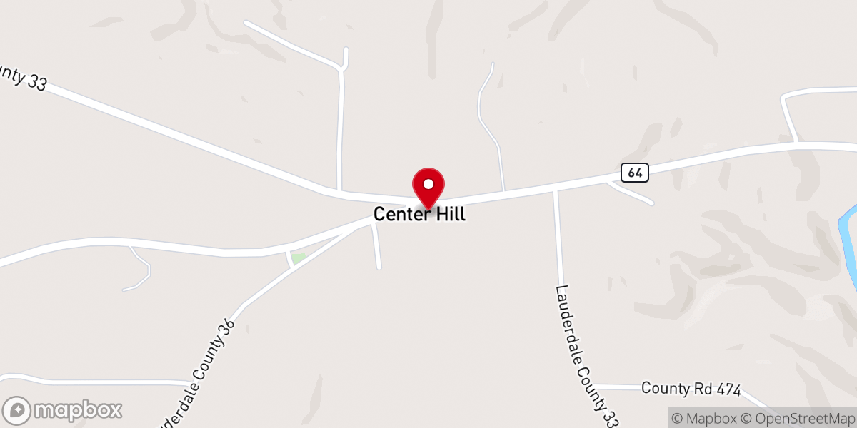 Map showing location of Center Hill Church of Christ