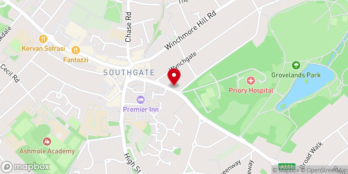 Map showing location of Southgate Methodist Church