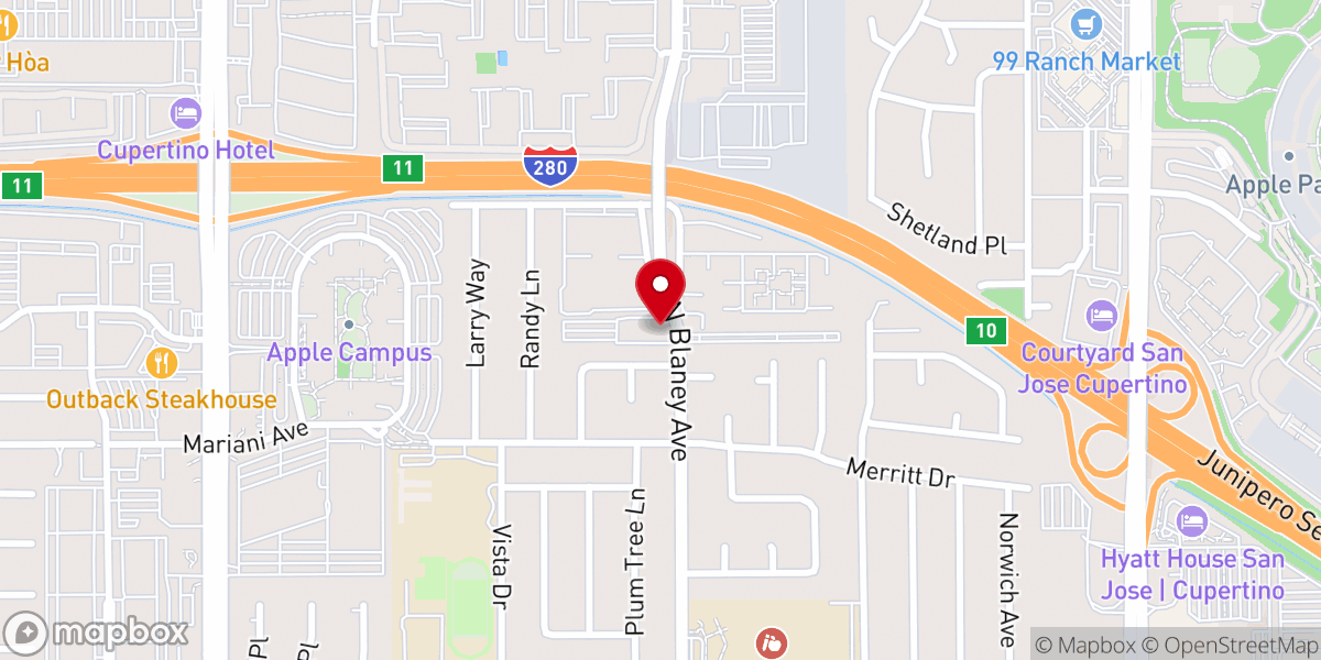 Map showing location of Peninsula Bible Church Cupertino