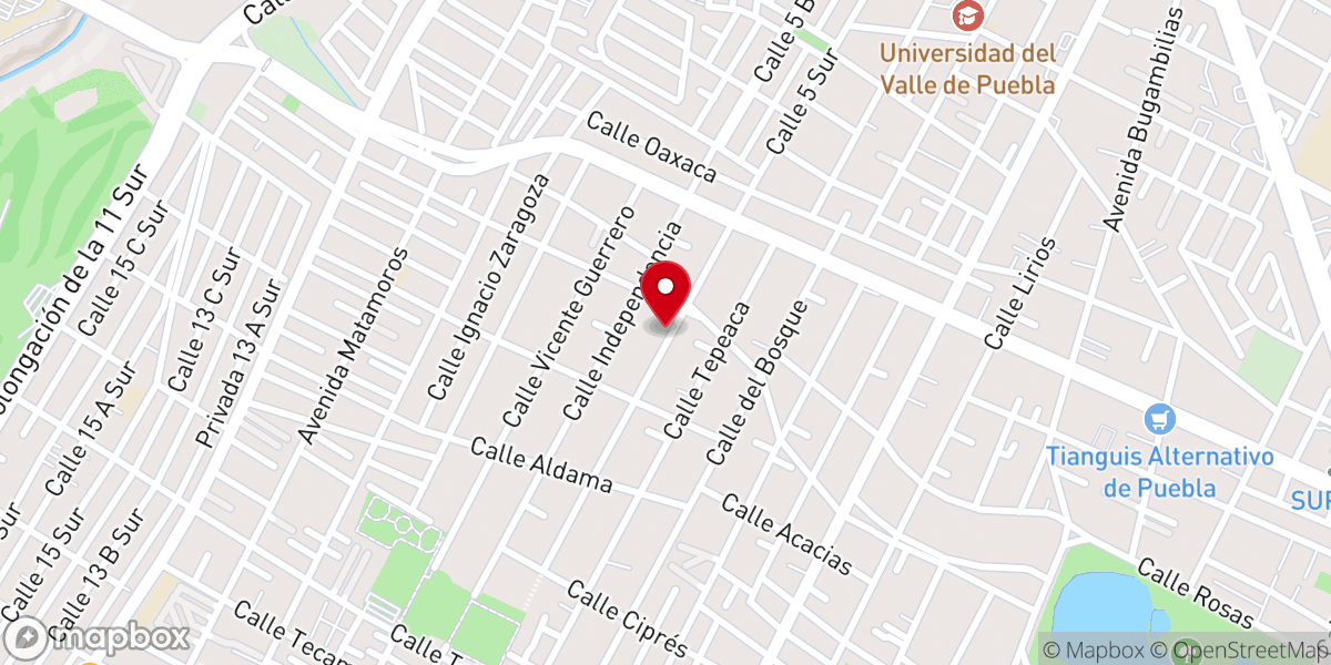 Map showing location of Iglesia Bautista Metropolitana de Puebla