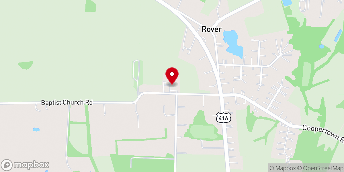 Map showing location of Rover Baptist Church