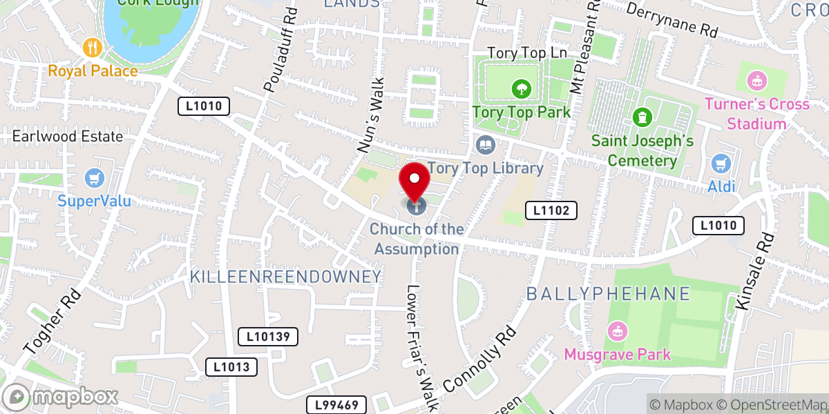 Map showing location of Church of the Assumption, Ballyphehane