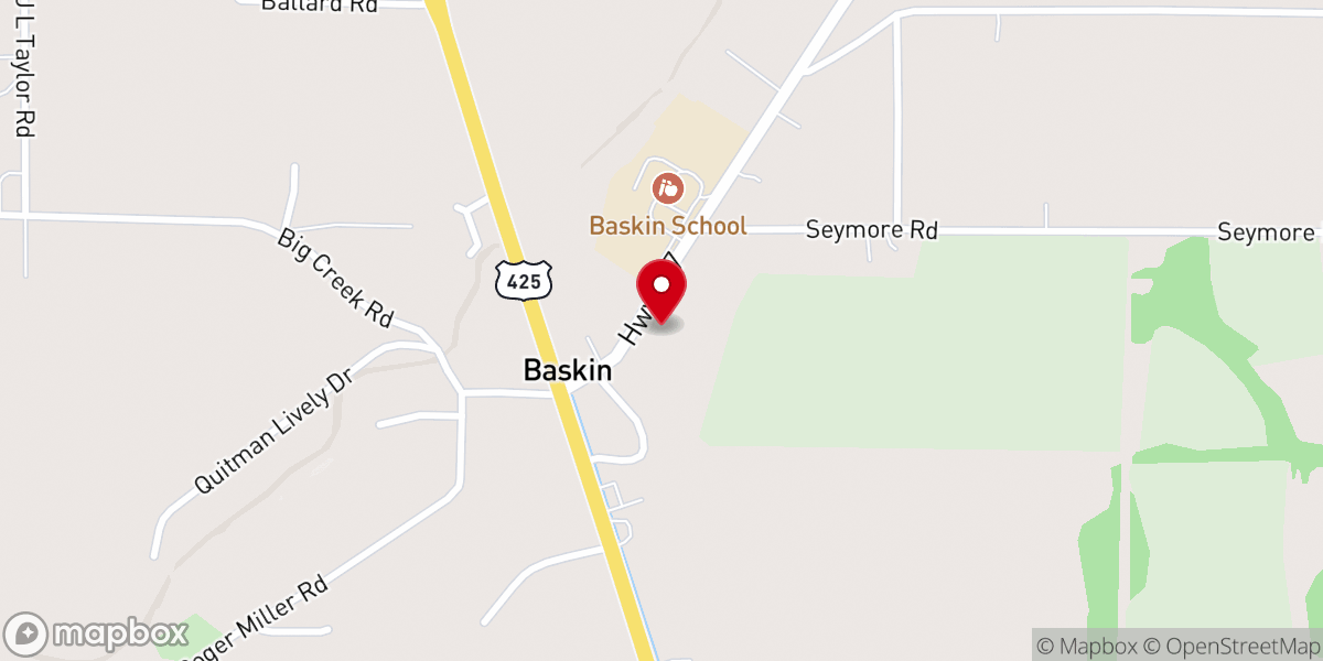 Map showing location of Baskin Baptist Church