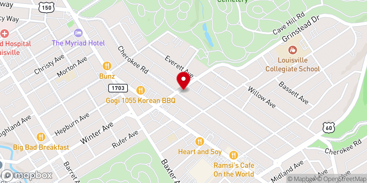 Map showing location of Highland Baptist Church