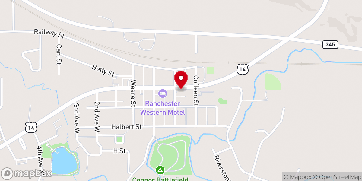 Map showing location of Ranchester Church of Christ