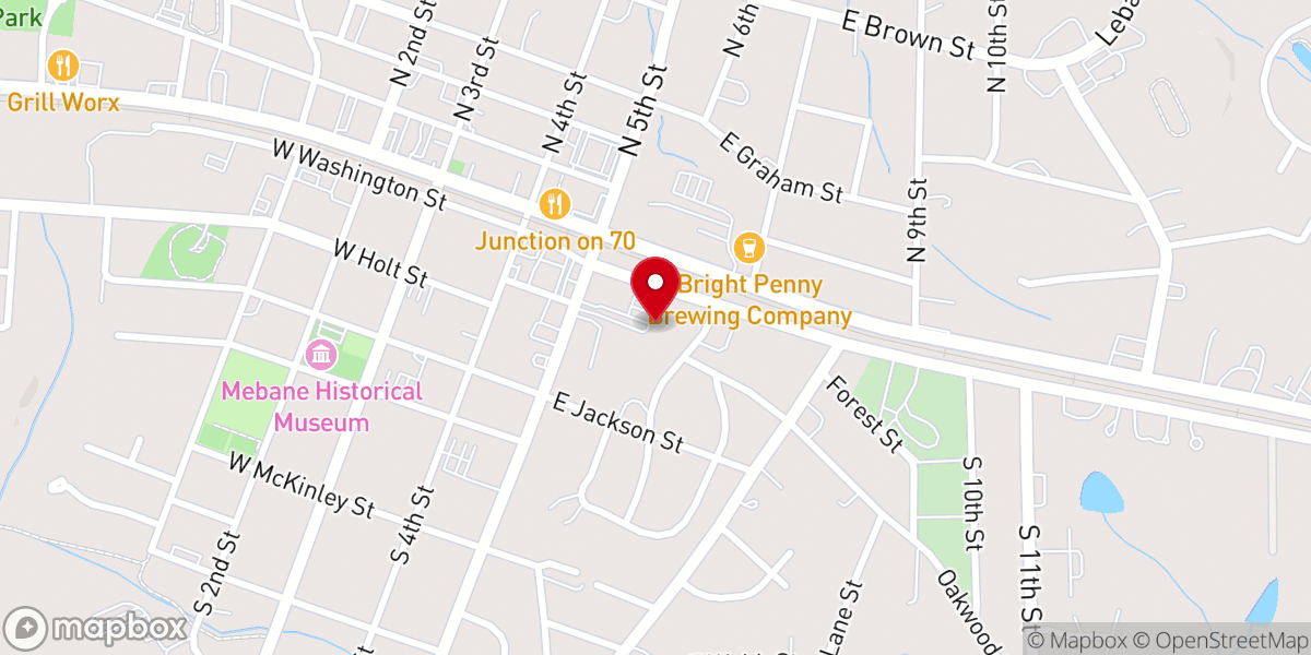 Map showing location of Buffaloe Lanes Mebane Family Bowling Center