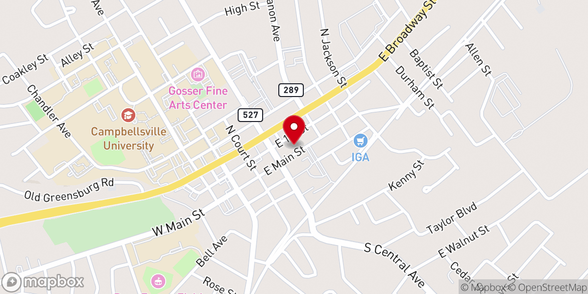 Map showing location of Campbellsville First Methodist Church
