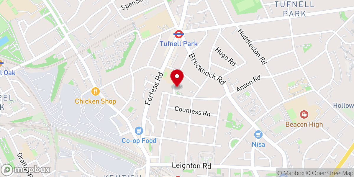 Map showing location of Saint Benet's and All Saints' Church, Kentish Town