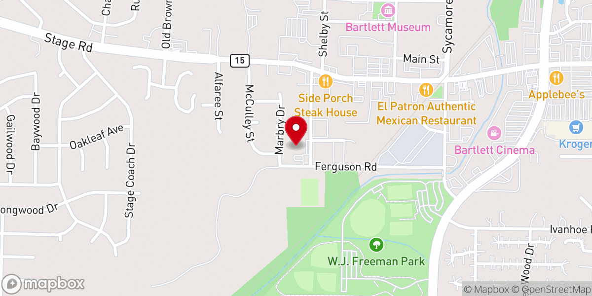 Map showing location of First Baptist Church Bartlett
