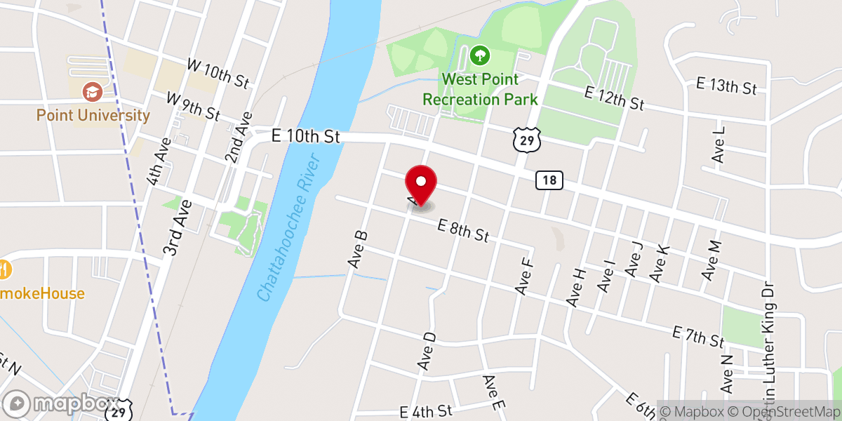 Map showing location of First Baptist Church - West Point