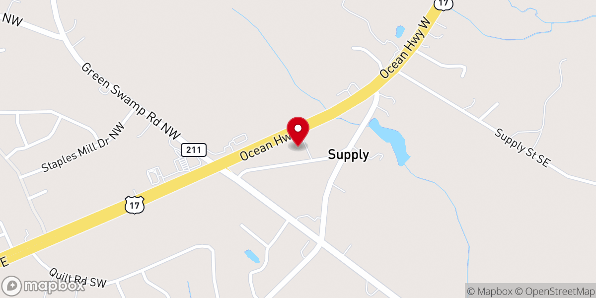 Map showing location of Supply Baptist Church