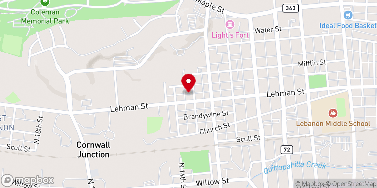 Map showing location of St. Benedict Parish Hall