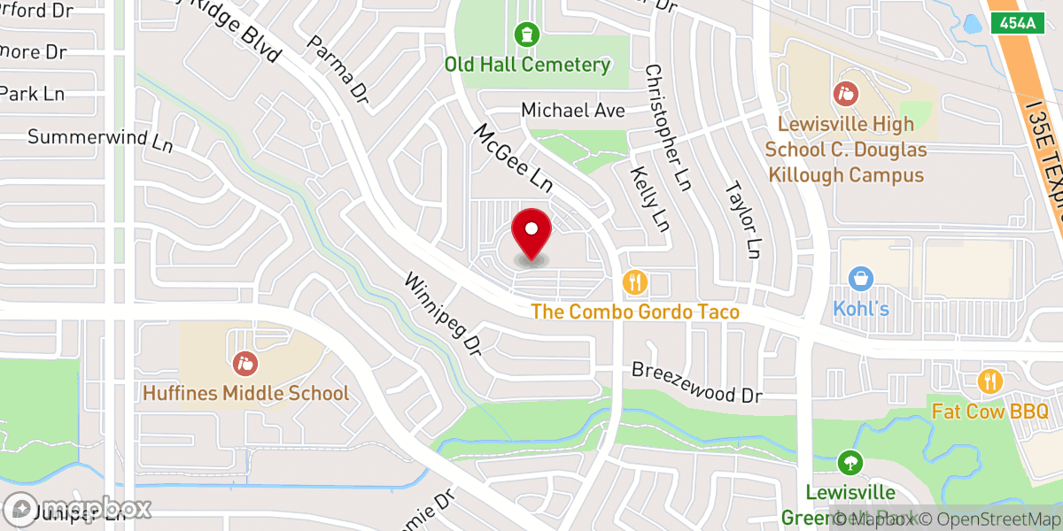 Map showing location of Valley Ridge Church, The First Baptist Church of Lewisville Texas