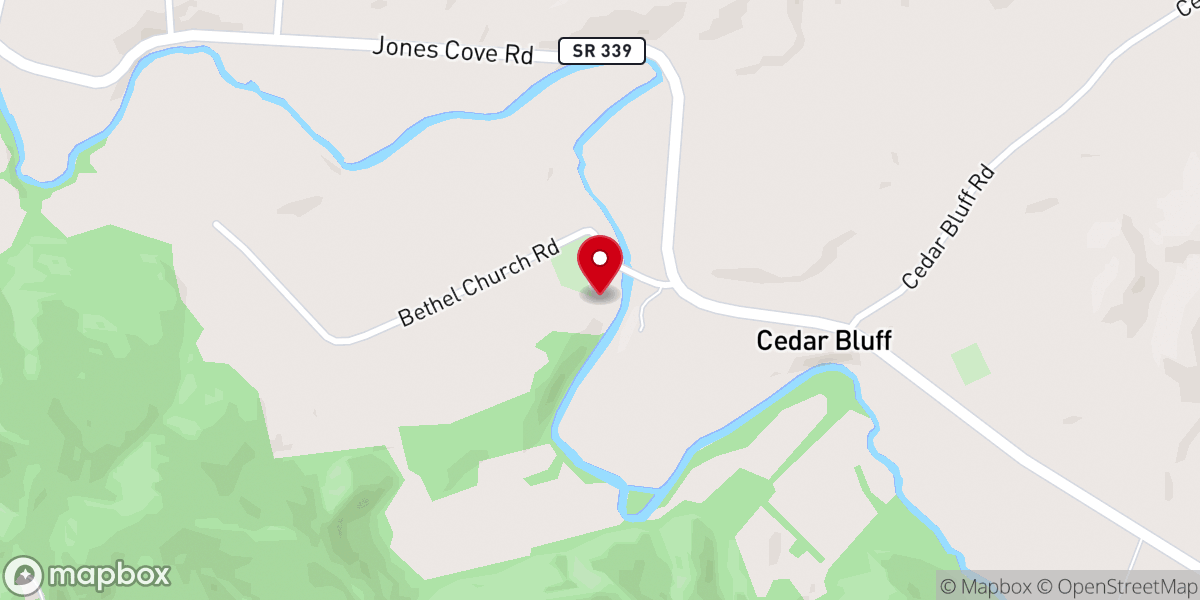 Map showing location of Bethel Church