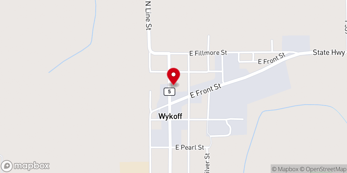 Map showing location of Wykoff Community Hall