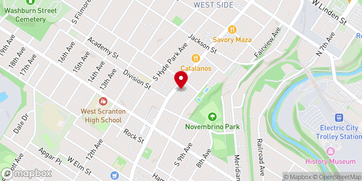 Map showing location of Segunda Iglesia Pentecostal Dios Con Nosotros Inc. de Scranton PA