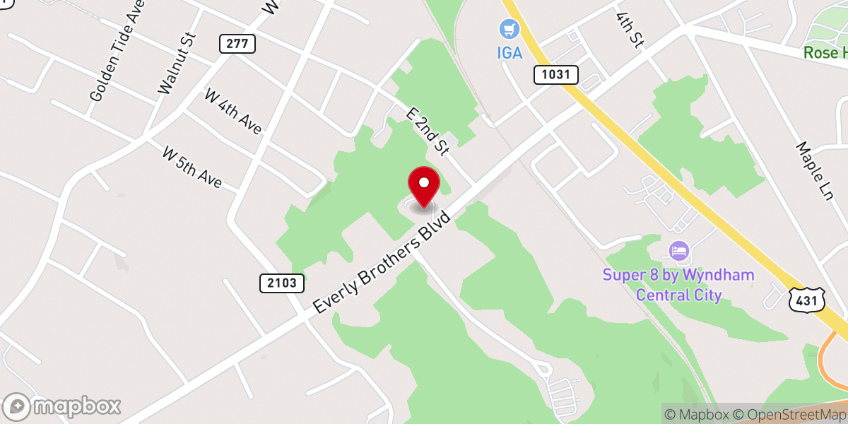 Map showing location of Central City Church of Christ