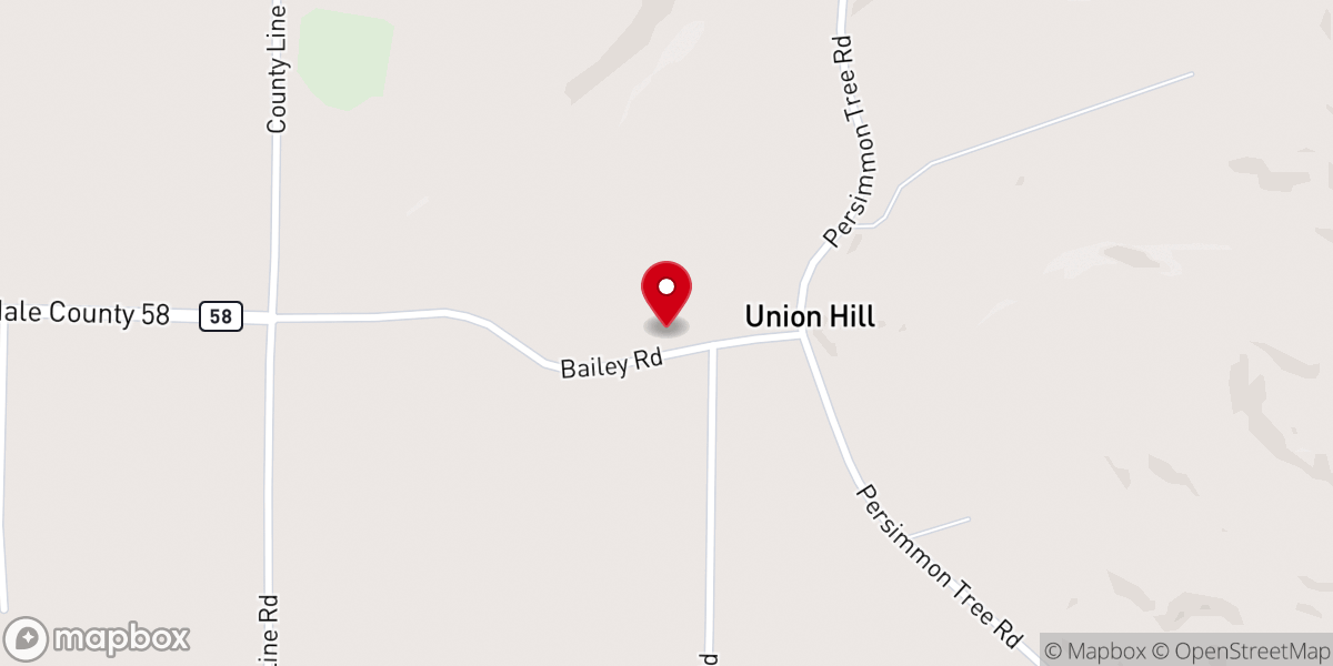 Map showing location of Union Hill Cumberland Church
