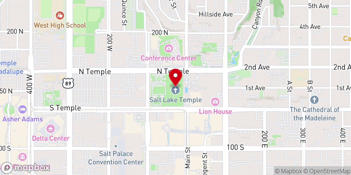 Map showing location of Salt Lake Utah Temple