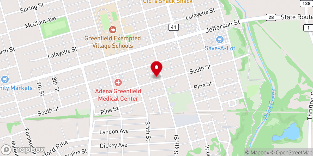 Map showing location of Greenfield First United Methodist Church