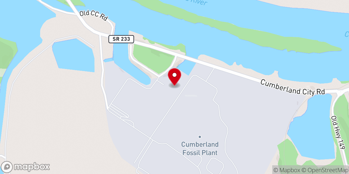 Map showing location of TVA Cumberland Fossil Plant
