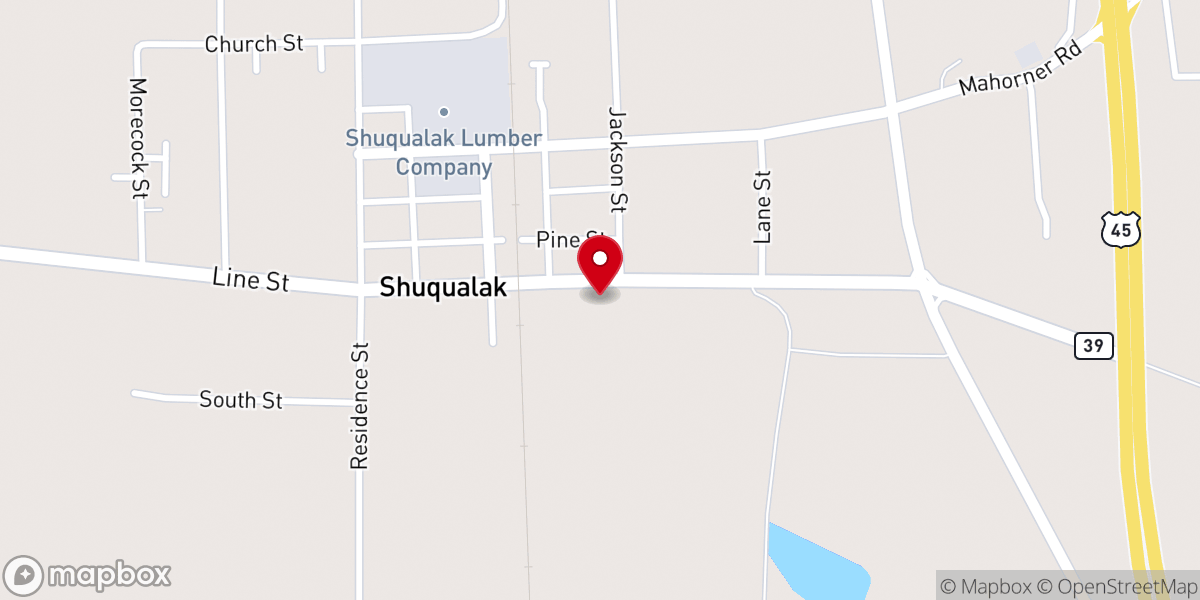 Map showing location of Shuqualak Baptist Church