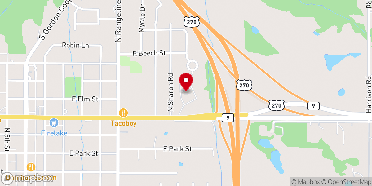 Map showing location of Highland Church of Christ, Tecumseh - Food Distribution Center