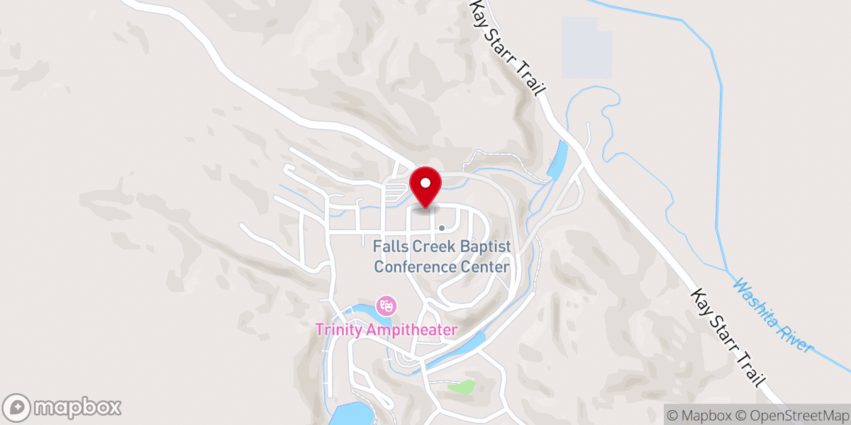 Map showing location of FBC Holdenville #1 Falls Creek Cabin