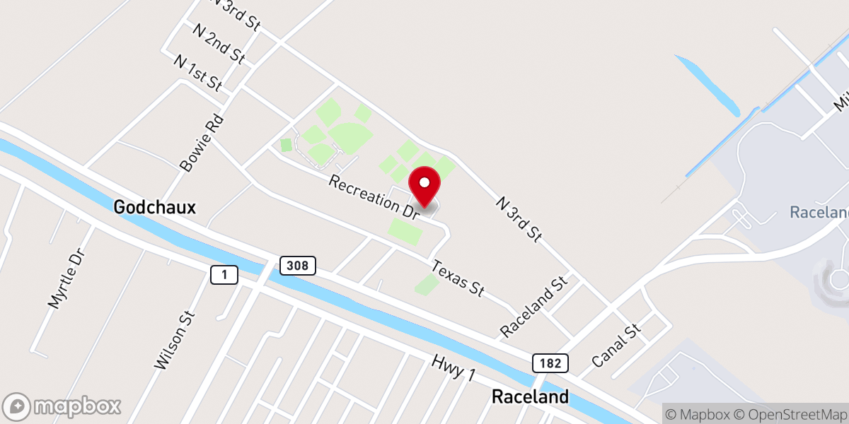 Map showing location of Lafourche Parish Recreation