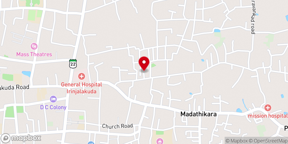 Map showing location of Church Of God Irinjalakuda