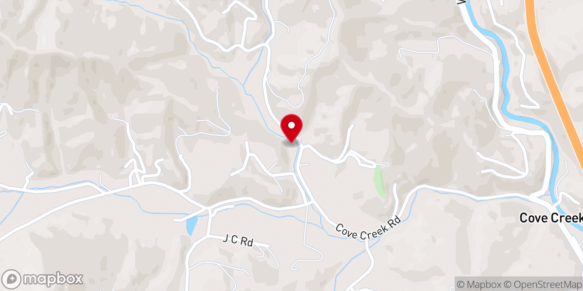 Map showing location of Cove Creek Baptist Church