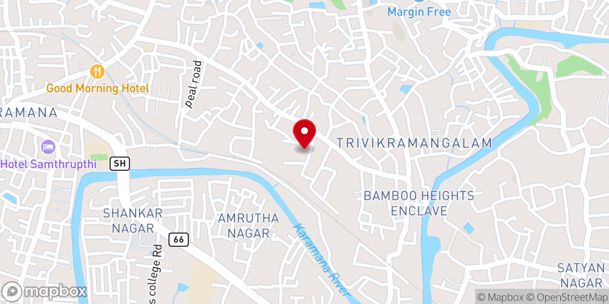 Map showing location of C.S.I Church Karamana Thamalam