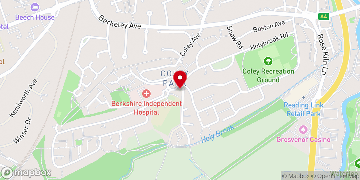 Map showing location of Coley Park Baptist Church