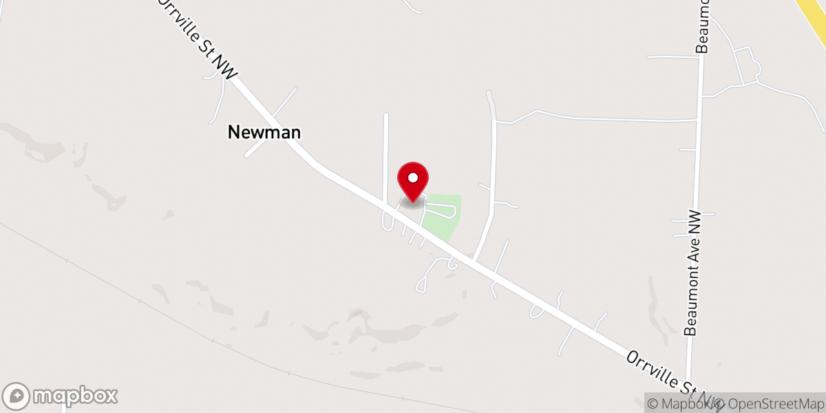 Map showing location of Newman Baptist Church